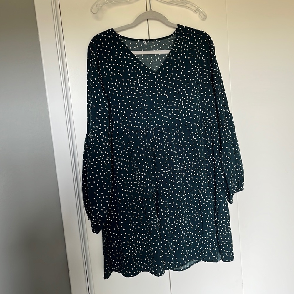 Tiered green polka dot dress